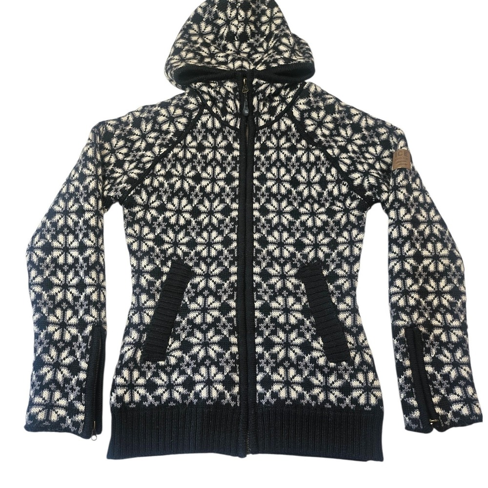 Icewear "Happy Ocean" 100% Pure New Wool Lined Full-Zip Hooded Sweater Jacket XS